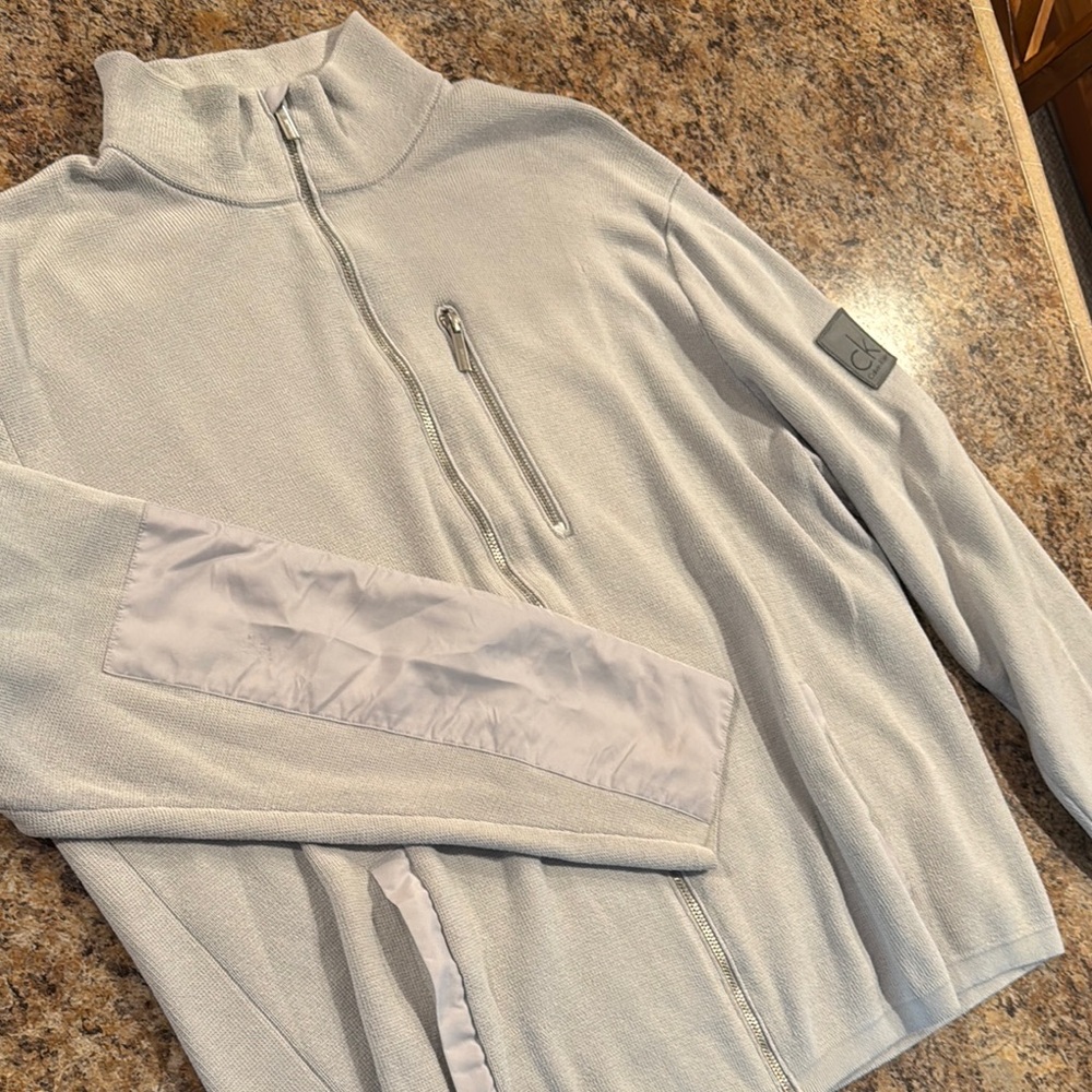MENS XL Calvin Klein Zippered Light Grey Cardigan Light Sweater